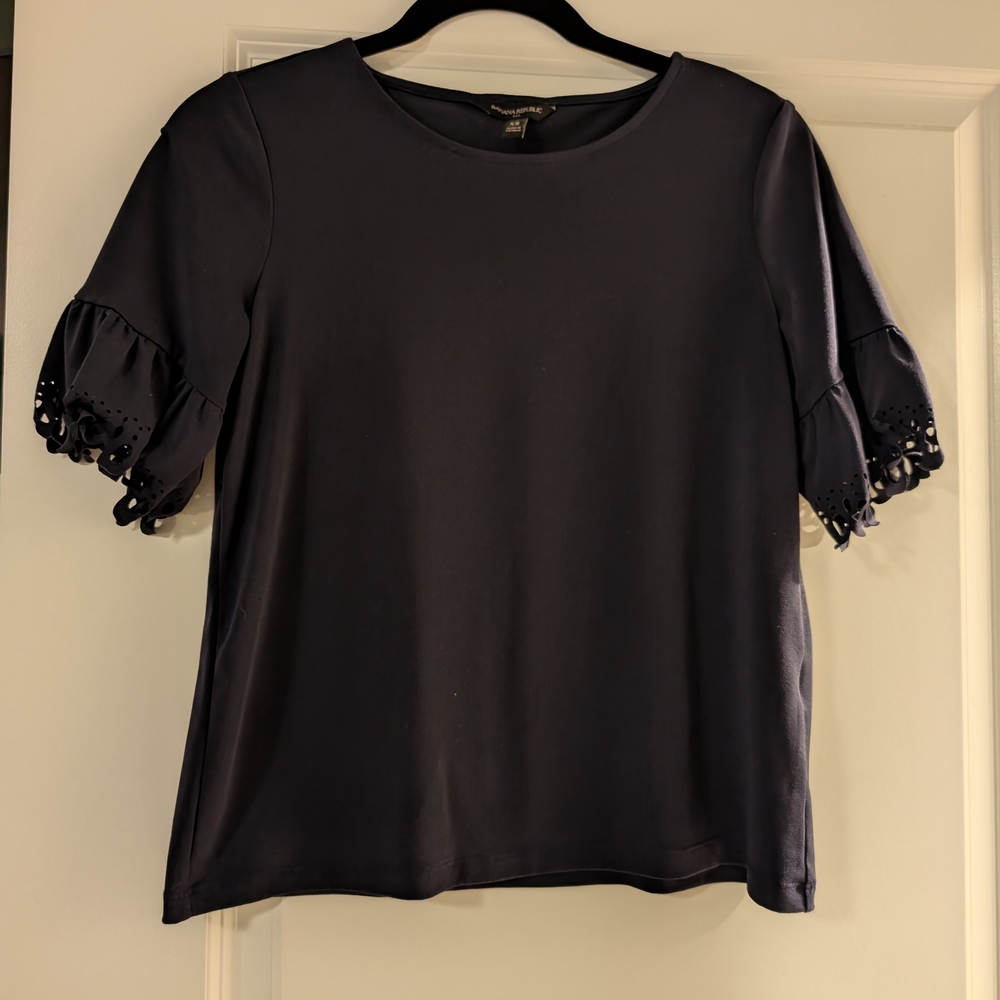H&M Women's Navy Top with Eyelet Sleeves